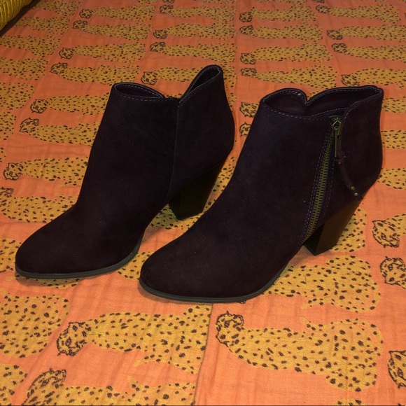 Maroon/ Eggplant Suede Booties - Picture 2 of 6